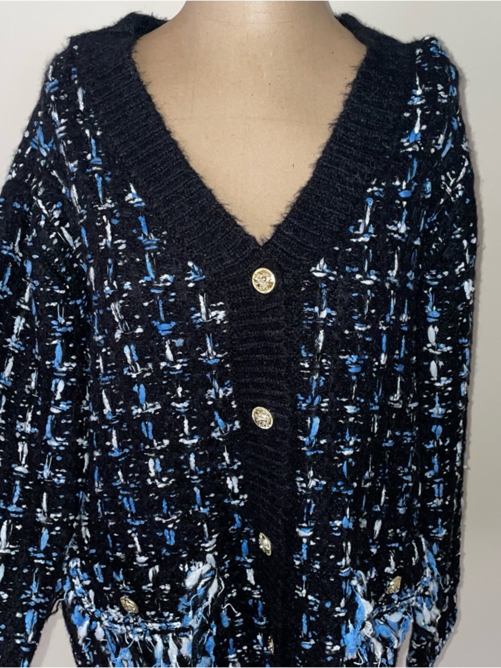 Anthropologie Black Tweed Fringe Cardigan SOFT -size small NWT - Picture 4 of 11